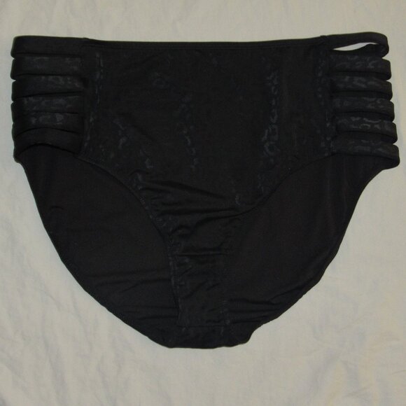 NEW Kiava Black Leopard Cheetah Animal Print Strappy Side Bikini Swim Bottom XXL - Picture 1 of 3